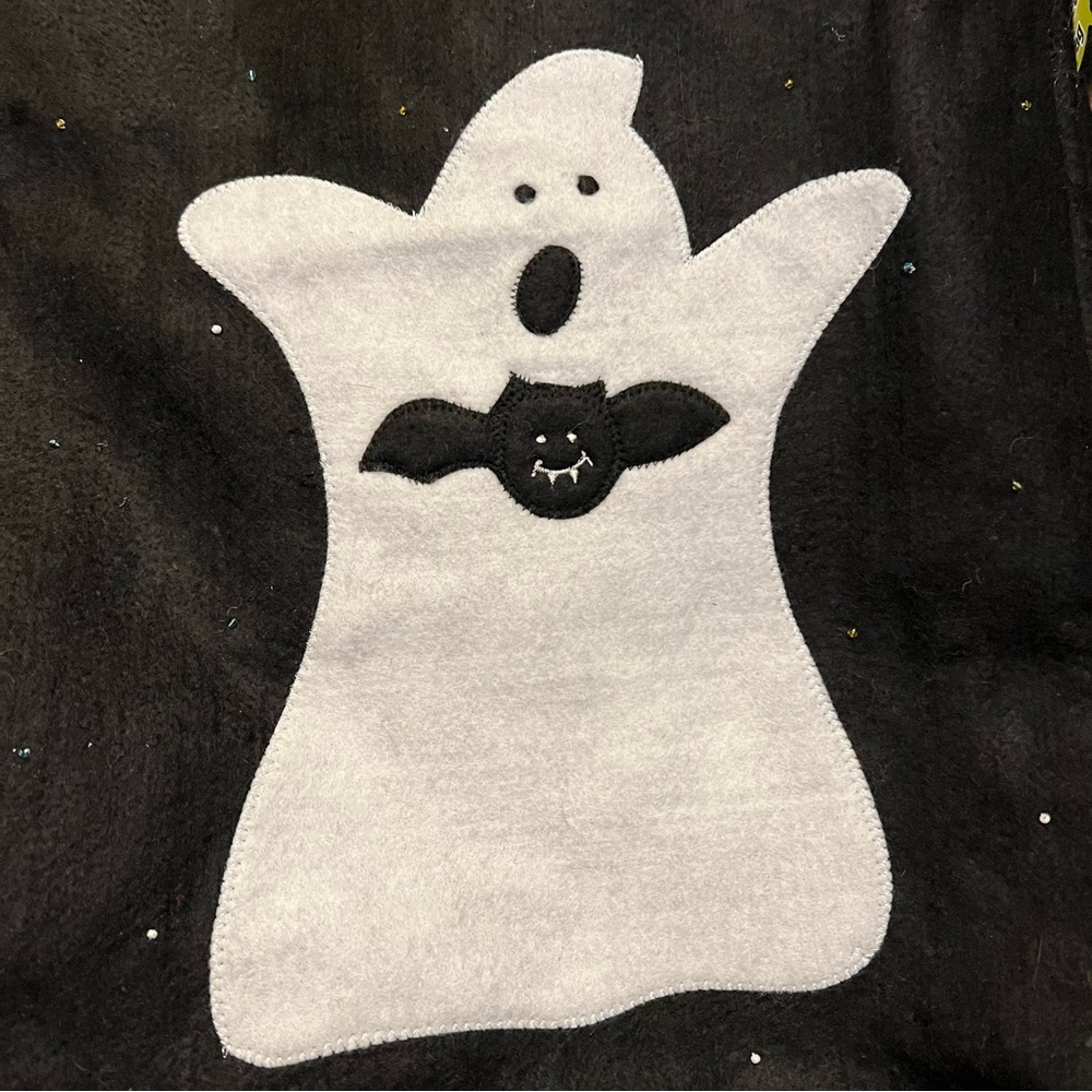 Vintage Halloween Trick or Treat Tote Bags Felt Ghost Bat Sequin Embroidery 2 pc - Picture 9 of 10